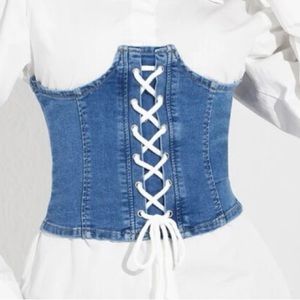 Lace up denim underbust corset.